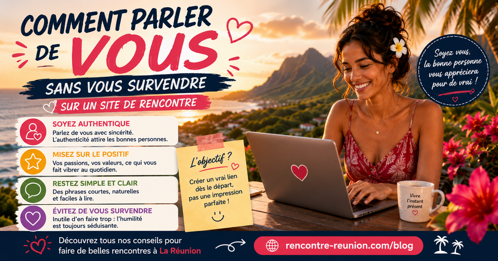 Personne réfléchissant à ce qu'elle va écrire sur son profil de rencontre à La Réunion