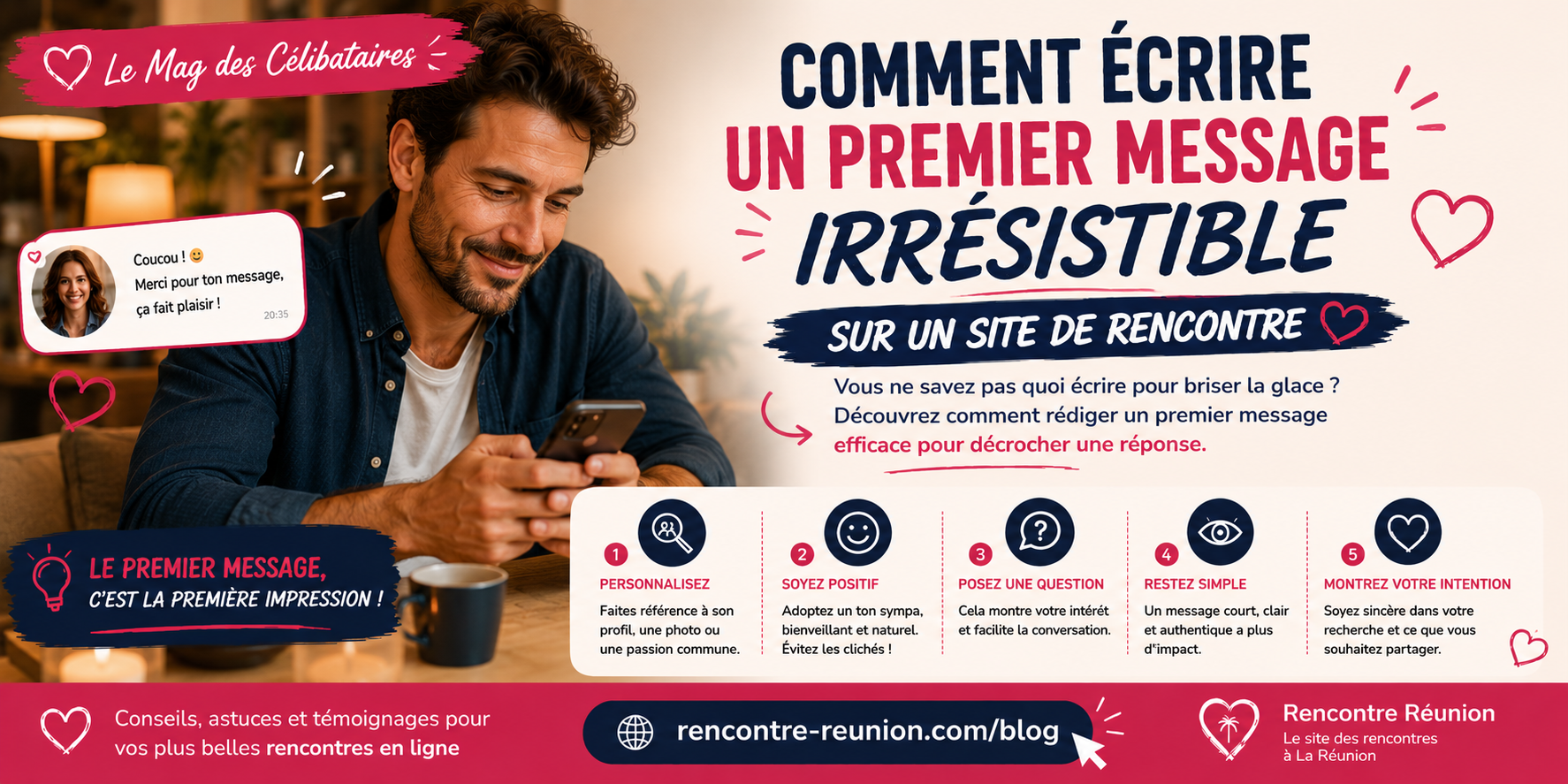 Homme écrivant un message sur son téléphone pour contacter un membre d'un site de rencontre