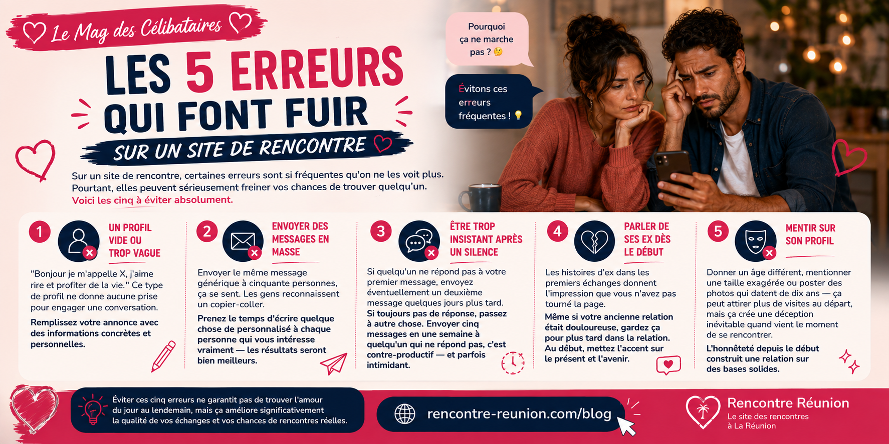 Personne regardant son téléphone avec une expression déçue face à un profil de rencontre