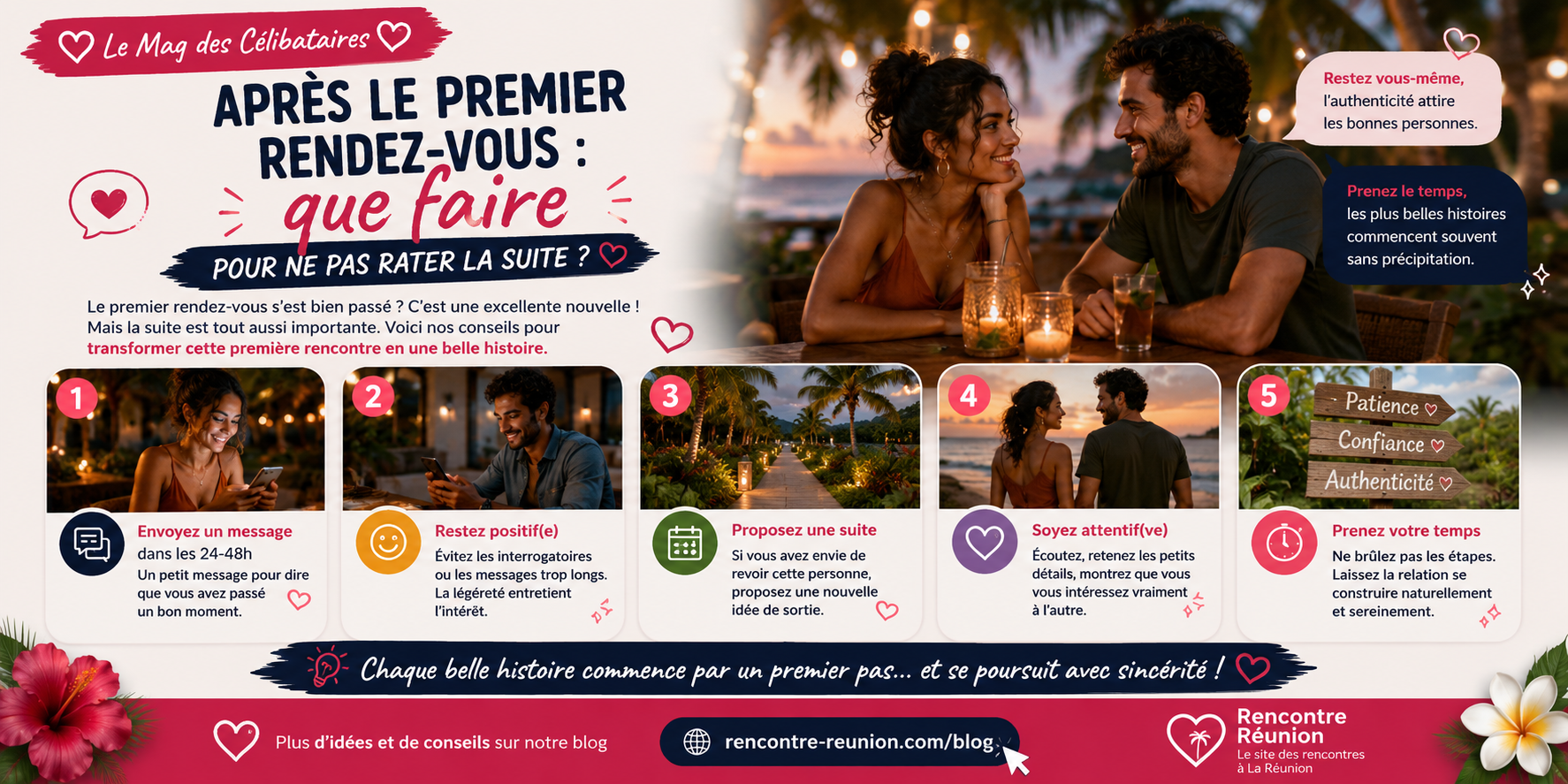 Personne envoyant un message après un premier rendez-vous réussi à La Réunion