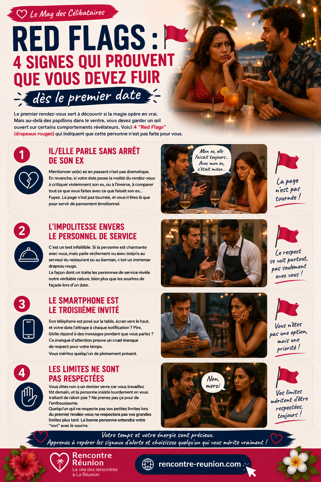 Signal d'alerte rouge conceptuel sur une table de restaurant lors d'un rendez-vous